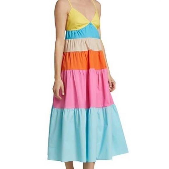 STAUD Dresses & Skirts - Staud Colorblock Tiered MIDI Dress XL